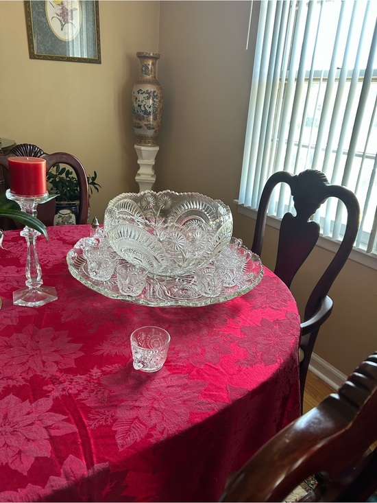 Other - Clear Glass Punch Bowl and Matching Cups Set - Elegant Serveware